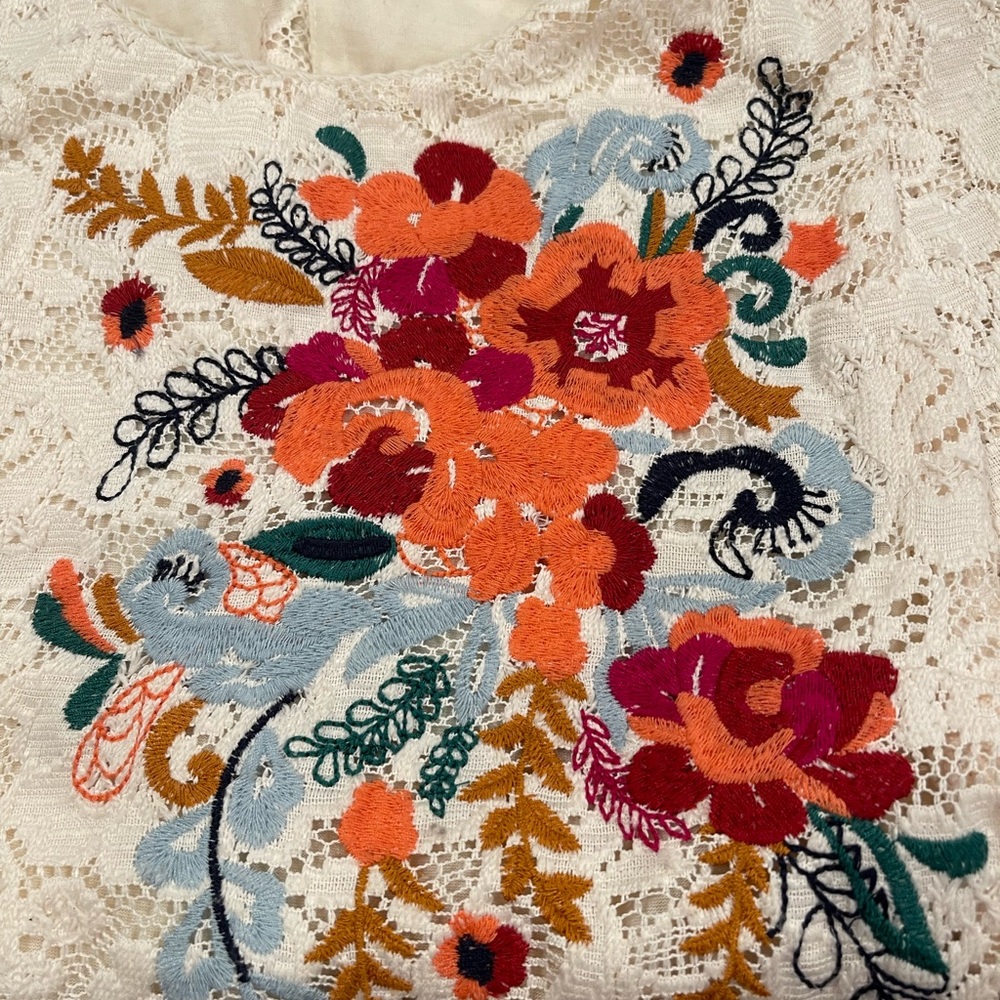 Meadow rue embroidery over lace top from Anthropologie